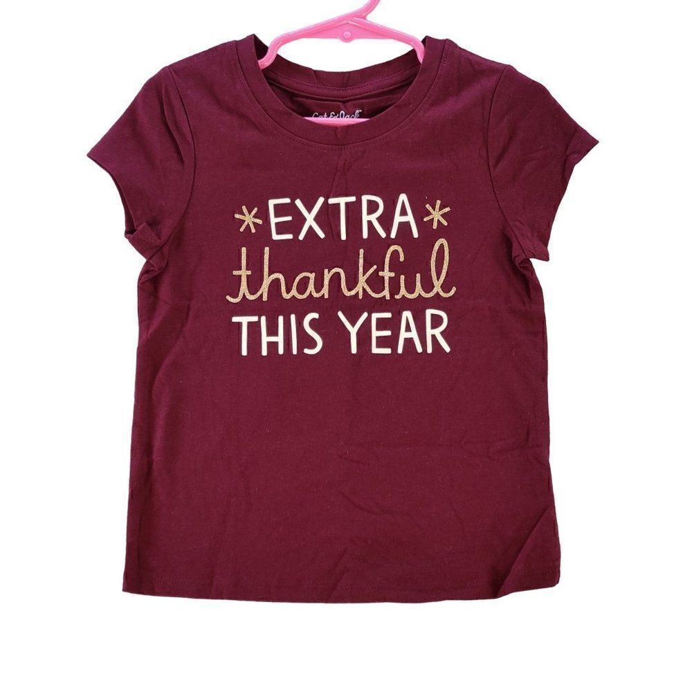Cat & Jack Toddler "Extra Thankful" Short Sleeve Graphic T-Shirt Sz 4T
